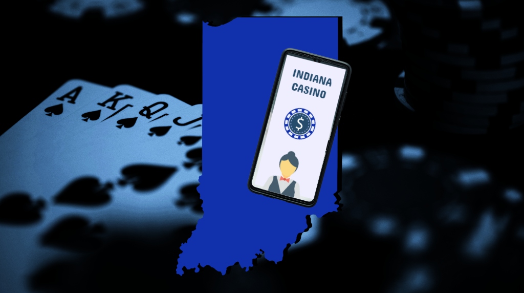 Map of Indiana and casino gaming icon