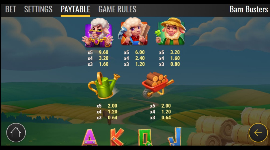 Screenshot from the paytable of Barn Busters