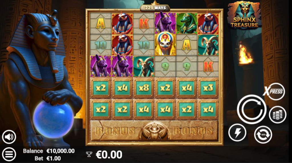 Screenshot from the New Sphinx Treasure Slot by AvatarUX
