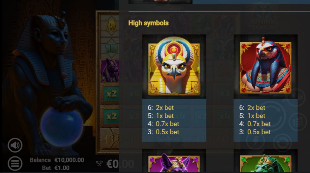 Screenshot from the Paytable of Sphinx Treasure