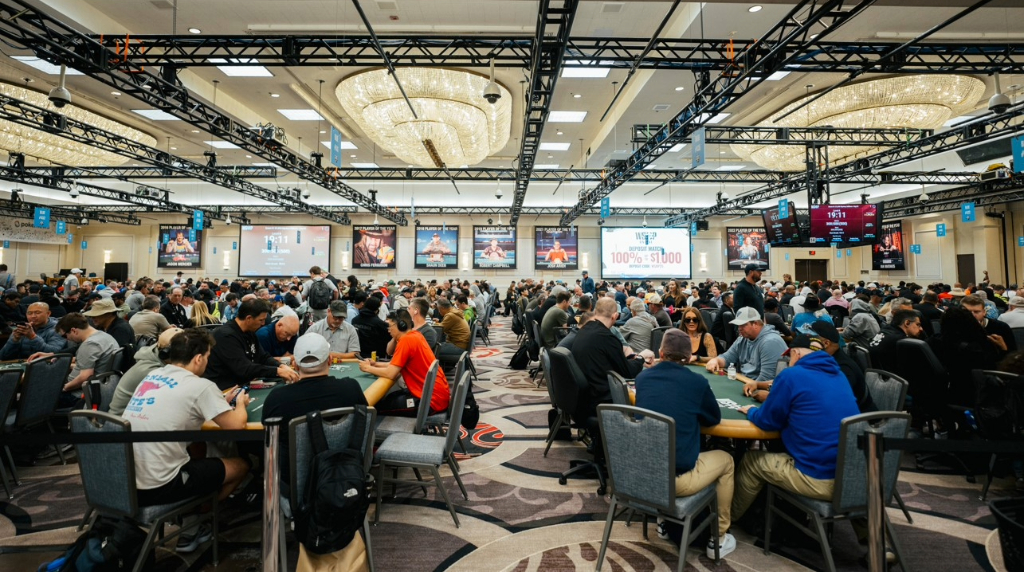 Players and tables at the 2025 World Series of Poker in Las Vegas.