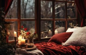 Cozy Christmas nook with throw pillows