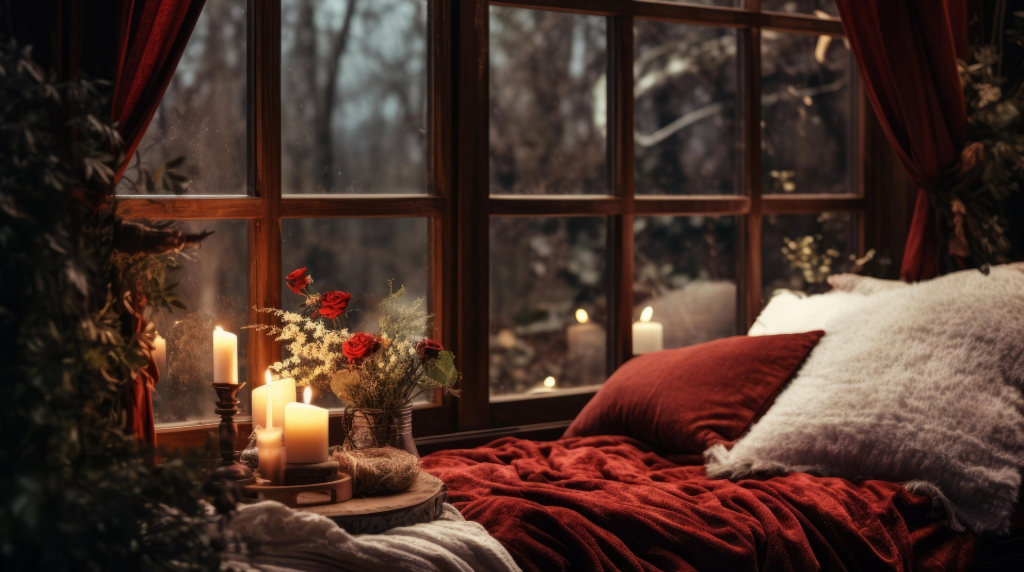 Cozy Christmas nook with throw pillows