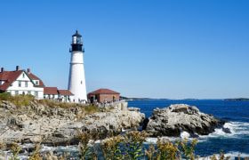 Maine Lighthouse on Rocky Shore