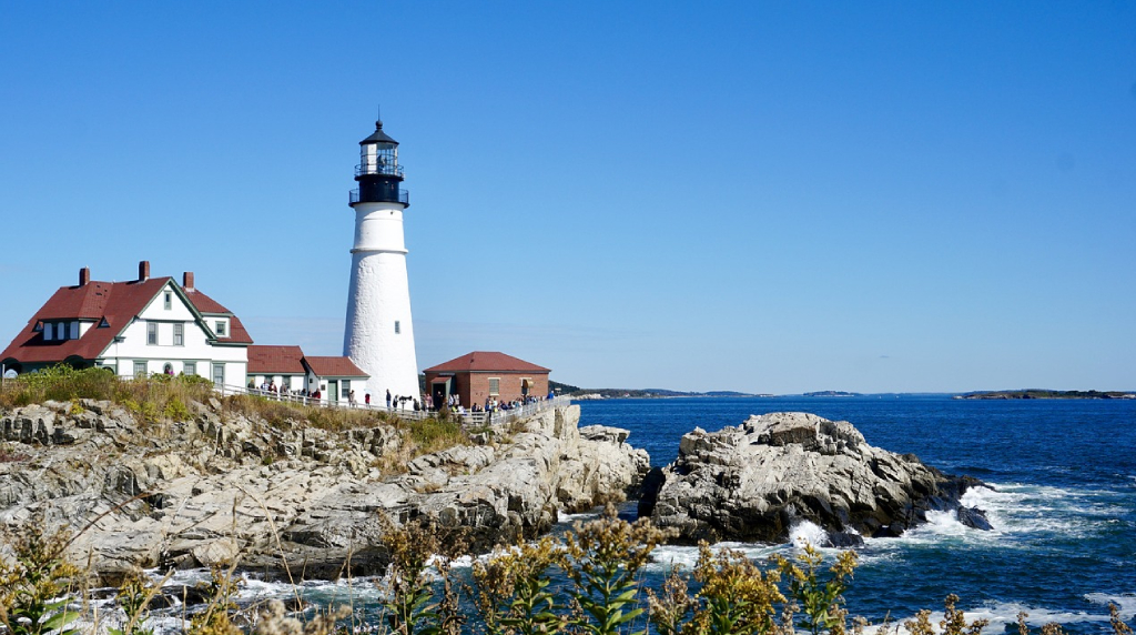 Maine Lighthouse on Rocky Shore