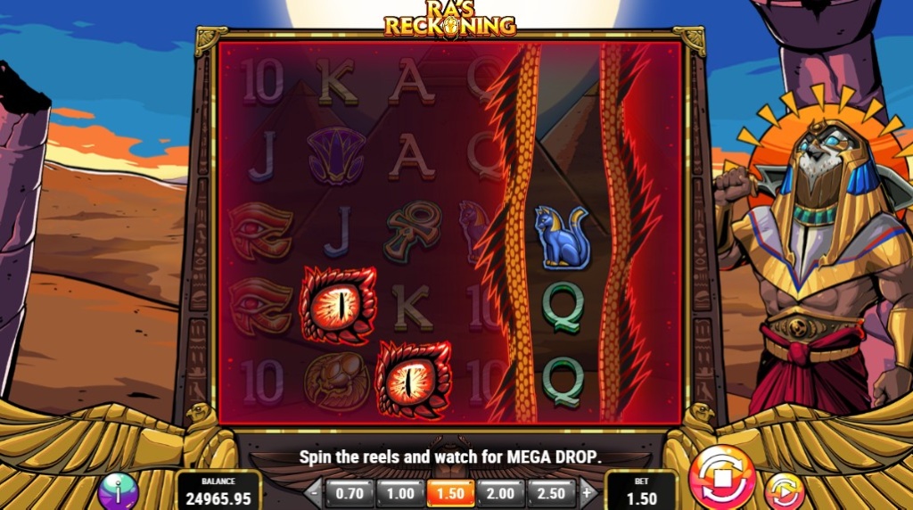 Screenshot from the Red Eclipse free spin round of Ra's Reckoning