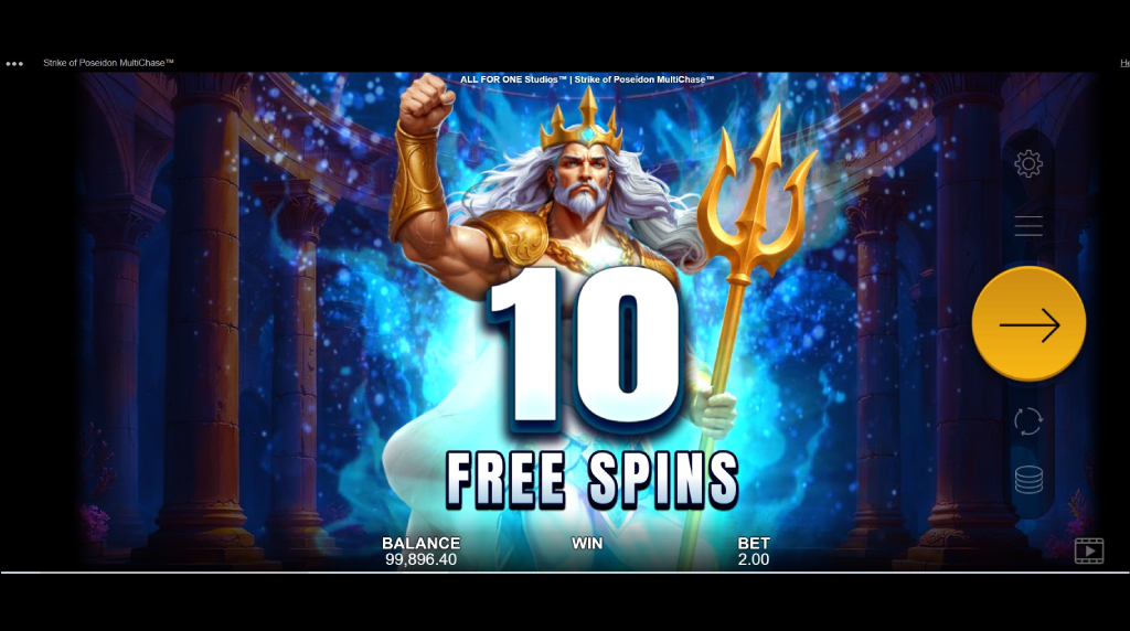 Screenshot from the free spins feature of Strike of Poseidon MultiChase