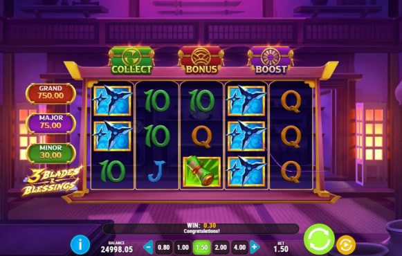 Screenshot from 3 Blades & Blessings slot by Play'n GO