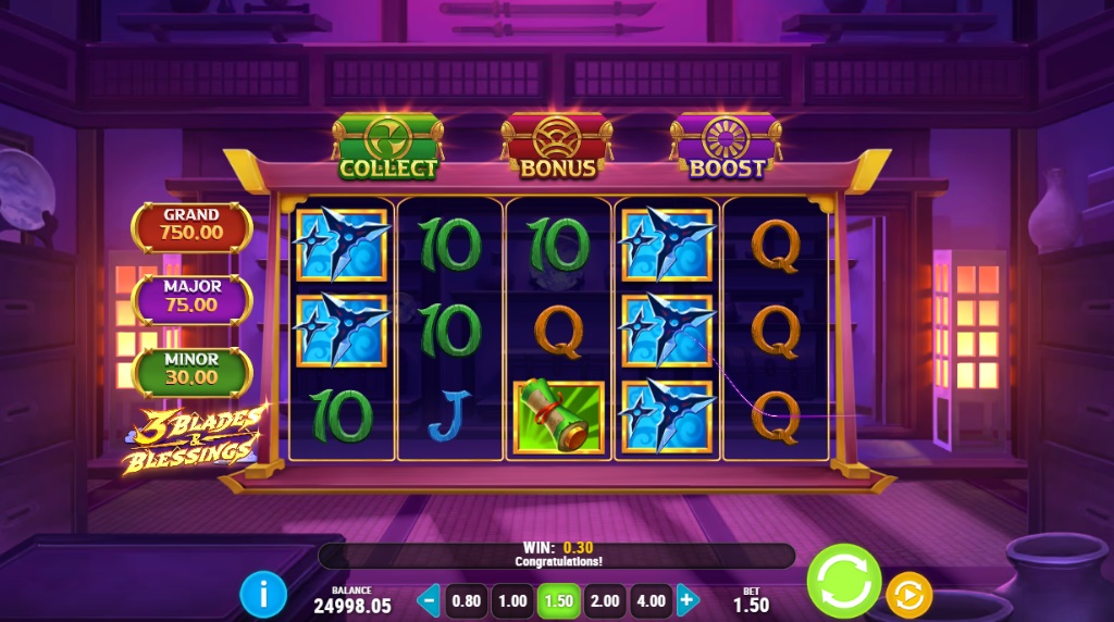 Screenshot from 3 Blades & Blessings slot by Play'n GO