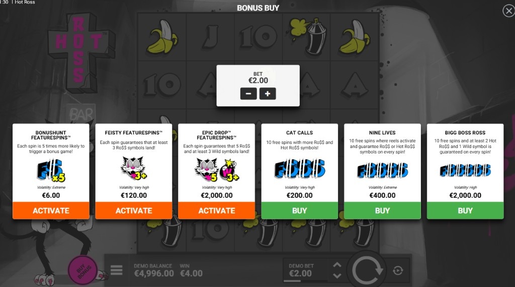 Screenshot from the Bonus Buy feature of Hot Ross