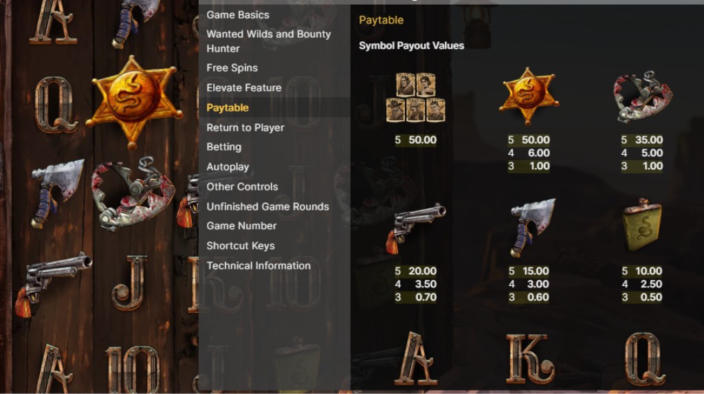 Screenshot from the paytable of Dead or Alive 3