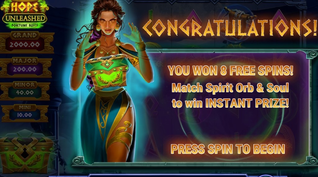 Screenshot from the Free Spin Round of Hope Unleashed Fortune Rises