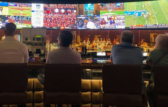 People in a bar watching sports