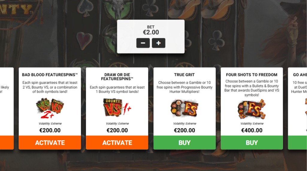 Screenshot from the Bonus Buy Feature of Epic Bullets and Bounty