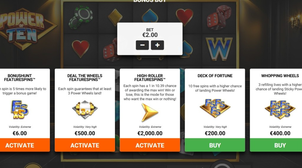 Screenshot from the Bonus Buy Feature of Power of Ten