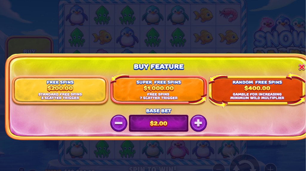 Screenshot from the Free Spins of Snow Party