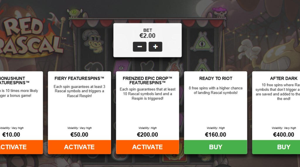 Screenshot from the Bonus Buy Feature of Red Rascal