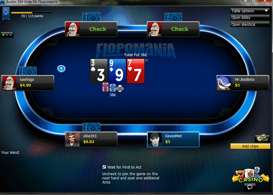 A screenshot of 888poker's new game, Flopomania