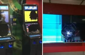 Smashed betting terminals at a William Hill Betting shop