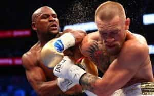 Mayweather lands a punch on McGregor