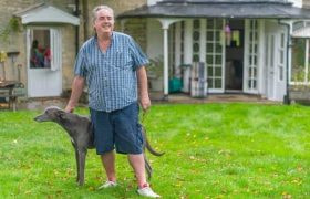 Harry Findlay at home with his dogs