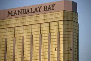 Mandalay Bay casino and its broken window from where the shooter fired