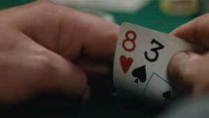 Close up of a poker players cards.