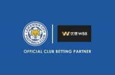 The W88 logo and the Leicester City Football Club logo.