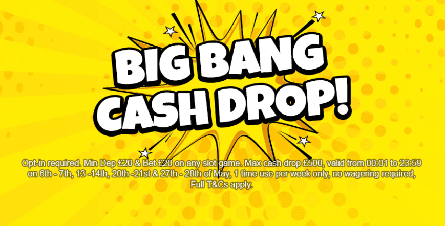 The text Big Bang Cash Drop on a yellow background.