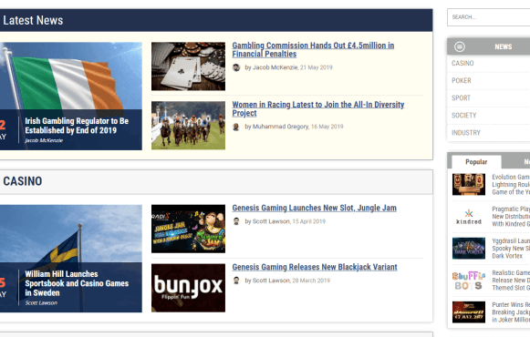 A screenshot of the new news section on Online-Casinos.com.