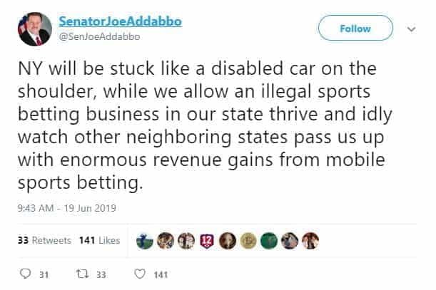 A tweet from Senator Joseph Addabbo Jr.