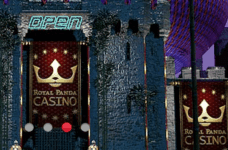 A door to a casino with the Royal Panda brand on it.