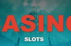The word casino hovering on a slots background.