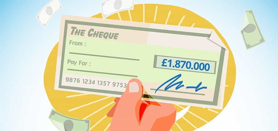 A close up of a check for £1,870,000.