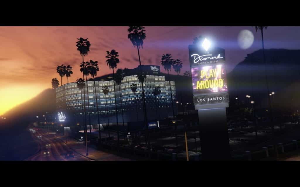 In-game view of the Diamond Casino in evening light.
