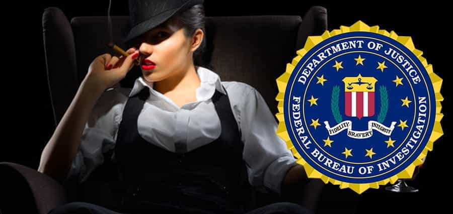 The FBI logo and a woman smoking a cigar.