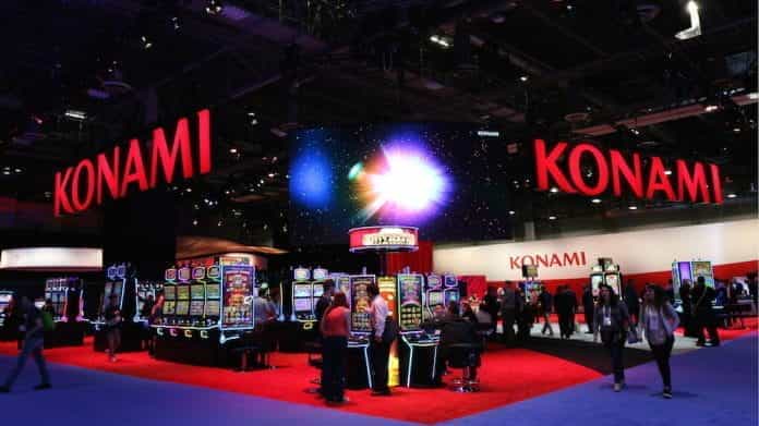 The Konami showroom with attendees using the machines.