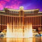 Exterior of the Bellagio Hotel and its fountain in Las Vegas, Nevada.