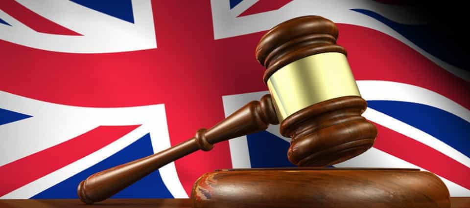 A British flag and a gavel.