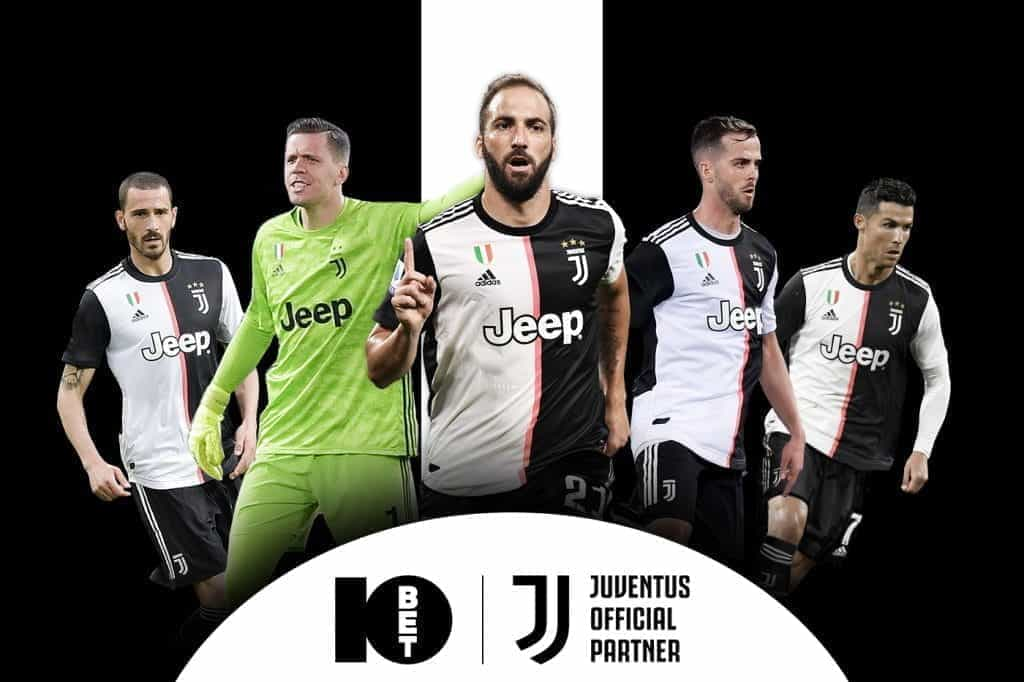 Key members of the Juventus team next to a confirmation of the partnership between 10Bet and Juventus.