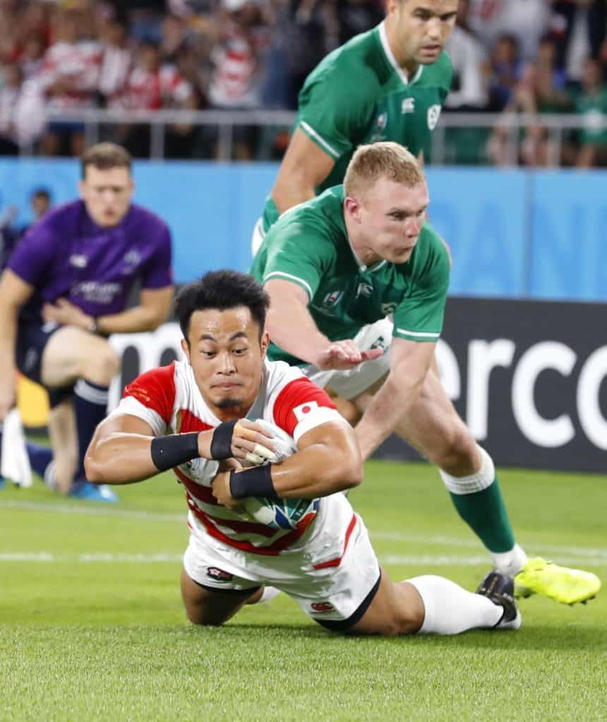 Japan rugby players in match against Ireland: 2019 Rugby World Cup.