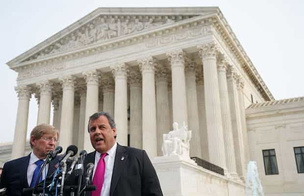 Chris Christie speaks outside of the US Supreme Court.