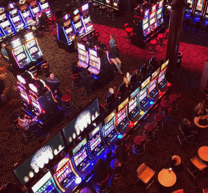 Aerial view of a casino floor. 