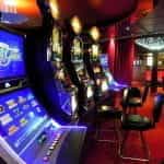 Slot machines on a casino floor.