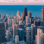 Chicago’s city skyline from above.