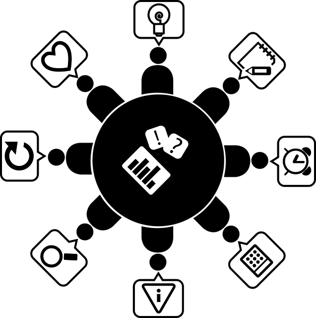 A diagram of people sitting around a table, with speech bubbles coming out of their head to indicate a lively discussion.