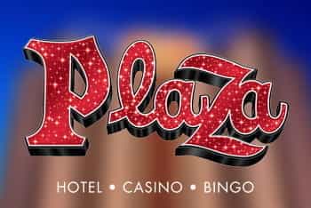 The logo for the Plaza hotel in Las Vegas.