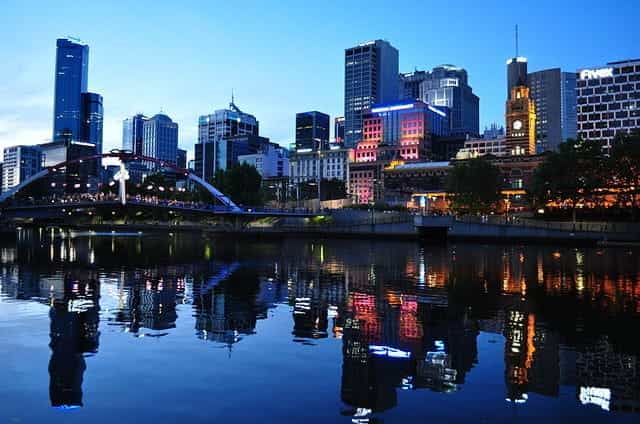 The skyline of central Melbourne. 