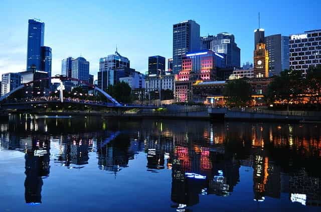 The skyline of central Melbourne.