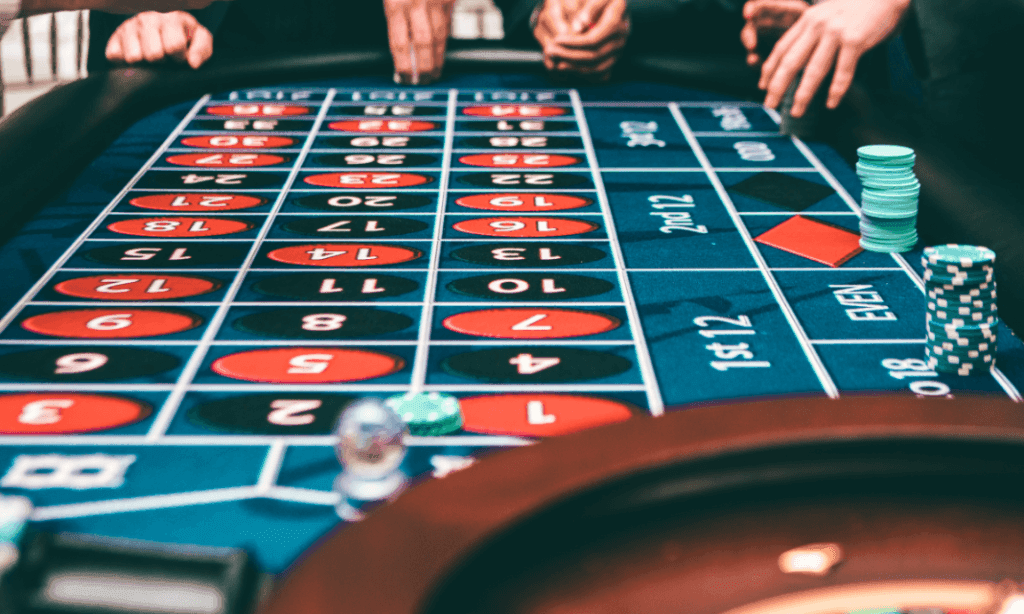 A roulette table in a casino.